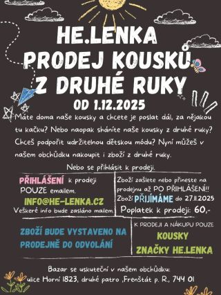 Akce "BAZAR" v sobotu 29.11.2025 je zrušena, z důvodu máleho zájmu prodeje. ALE! I tak se vás několik přihlásilo a i nám...